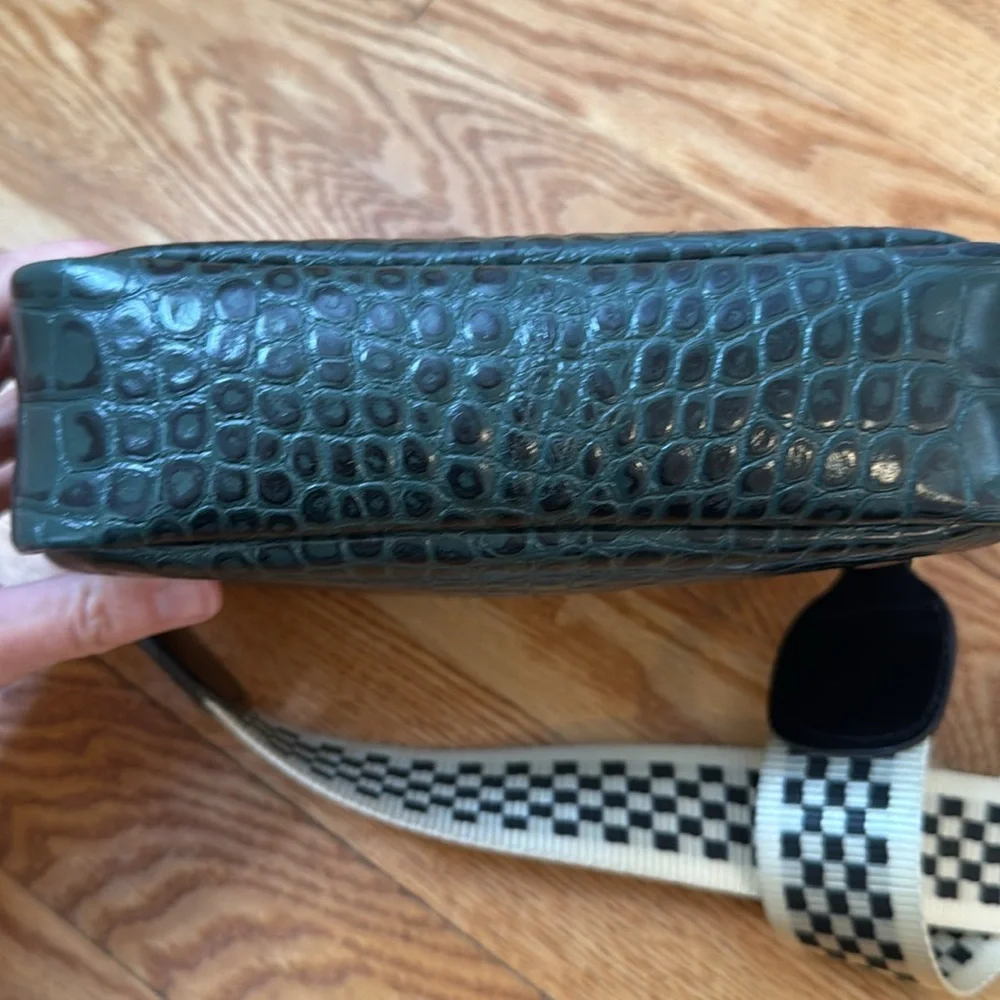 Clare V Loden Croc Midi Sac in Green + Checkered Strap - Picture 6 of 8